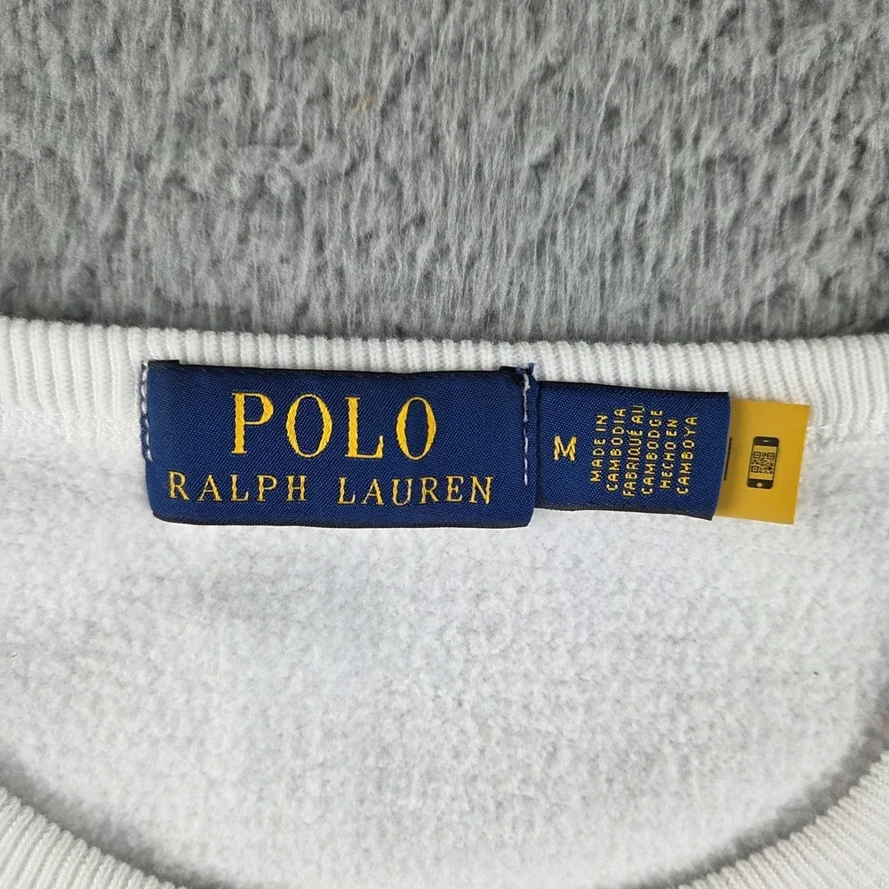 Polo Ralph Lauren Mens M White‎ 1967 Graphic Logo Fleece Crewneck Sweatshirt